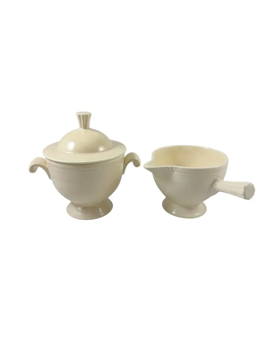 Fiesta Old Ivory Cream Stick Handle Creamer and Lidded Sugar Bowl Vintage 1940s